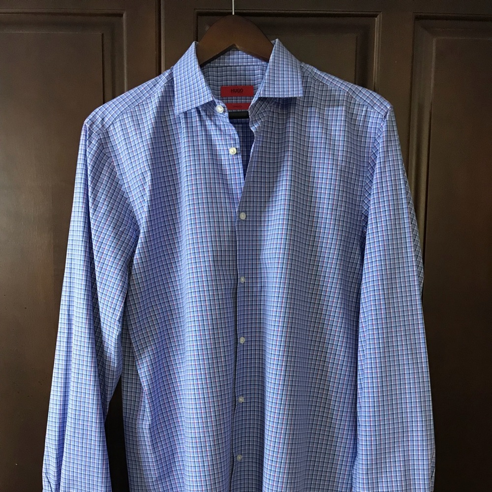 NWOT ‘Red Label’ Hugo Boss Blue Plaid Button Down